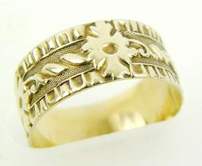 Antique Wide 14K Carved Band, Size 6