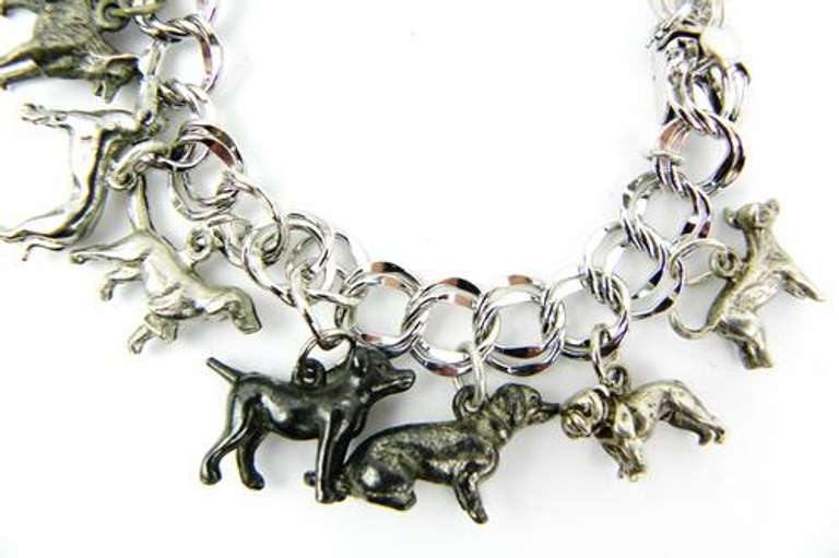 Wonderful Vintage Sterling Silver Dog Charm Bracelet