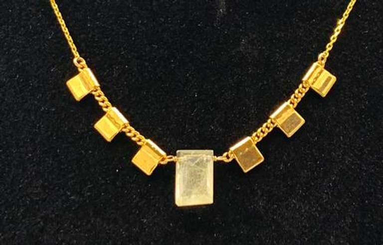 Unique Stone Necklace in Yellow Gold Plated SS