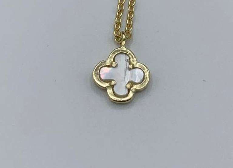 Pretty Clover Shaped White Opal Necklace