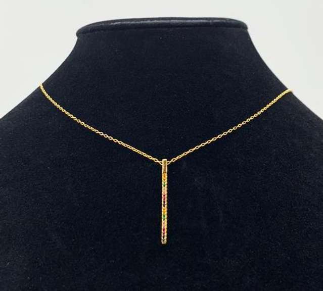 Sassy Multi-color Gemstone Bar Pendant Necklace