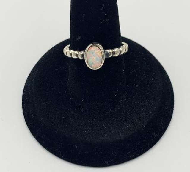 Shimmering Oval White Opal Ring