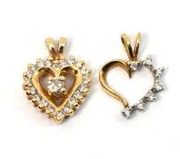 Two 14k Diamond Heart Pendants