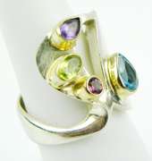 Stellar Wide Sterling Multi-Gemstone Ring, 7