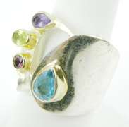 Stellar Wide Sterling Multi-Gemstone Ring, 7