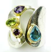 Stellar Wide Sterling Multi-Gemstone Ring, 7