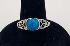 Ornate Blue Opal Ring in Sterling Silver