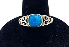 Ornate Blue Opal Ring in Sterling Silver