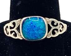 Ornate Blue Opal Ring in Sterling Silver