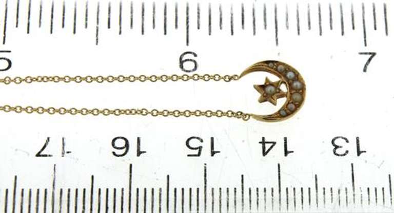 Vintage Seed Pearl Moon and Star Necklace