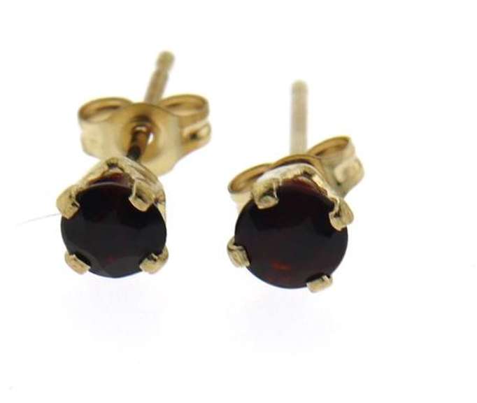 Fancy Yellow Gold 4mm Garnet Stud Earrings