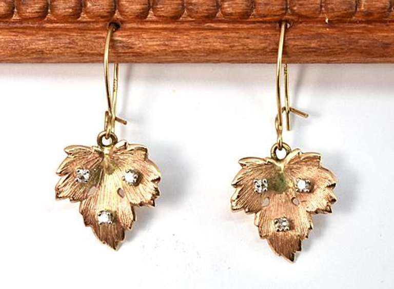 Maple Leaf with Diamonds Dangling Earrings