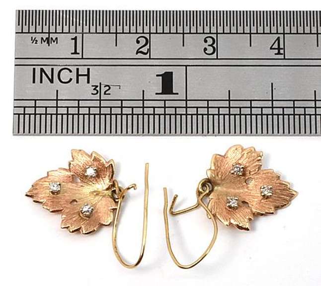 Maple Leaf with Diamonds Dangling Earrings