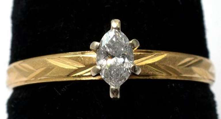 Marquise Diamond Engagement Ring, 14KT Yellow Gold