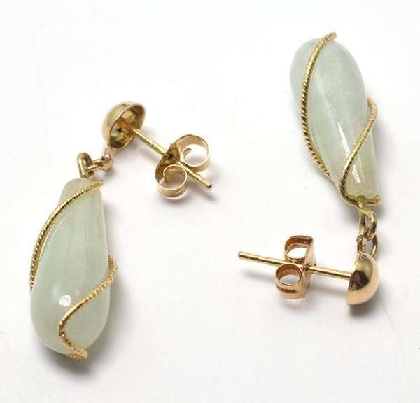 Wrapped Chrysoprase Earrings in 14KT Yellow Gold