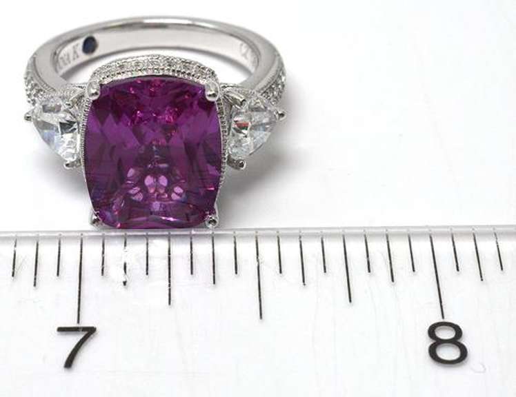 Large Pink Sapphire & CZ Designer Sterling Silver Ring
