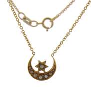 Vintage Seed Pearl Moon and Star Necklace