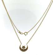 Vintage Seed Pearl Moon and Star Necklace