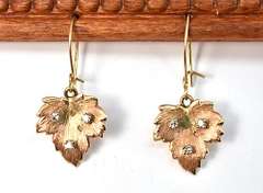 Maple Leaf with Diamonds Dangling Earrings