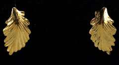 Detailed 14KT Yellow Gold Leaf Earrings