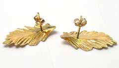 Detailed 14KT Yellow Gold Leaf Earrings