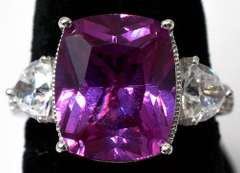 Large Pink Sapphire & CZ Designer Sterling Silver Ring