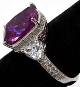 Large Pink Sapphire & CZ Designer Sterling Silver Ring