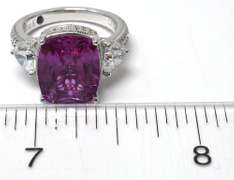 Large Pink Sapphire & CZ Designer Sterling Silver Ring