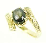 Superb 14K Cat's Eye Engraved Bypass Ring, 7