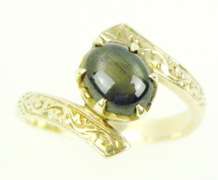 Superb 14K Cat's Eye Engraved Bypass Ring, 7