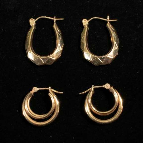 2 Pair Of 14 K Yellow Gold Earrings