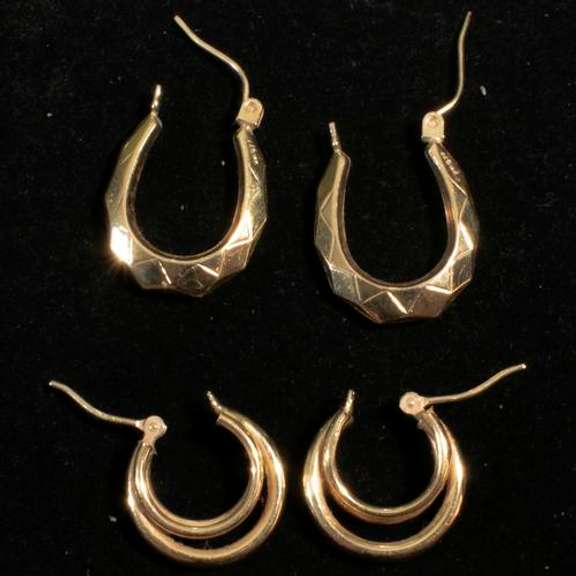 2 Pair Of 14 K Yellow Gold Earrings