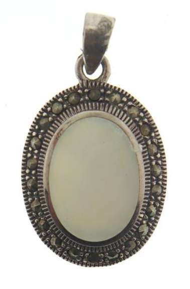 Sterling Silver Mop and Marcasite Pendant