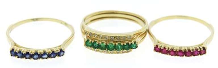 Exceptional Set of 4 Interchangeable Gemstone Yellow Gold Rings