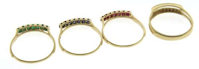 Exceptional Set of 4 Interchangeable Gemstone Yellow Gold Rings