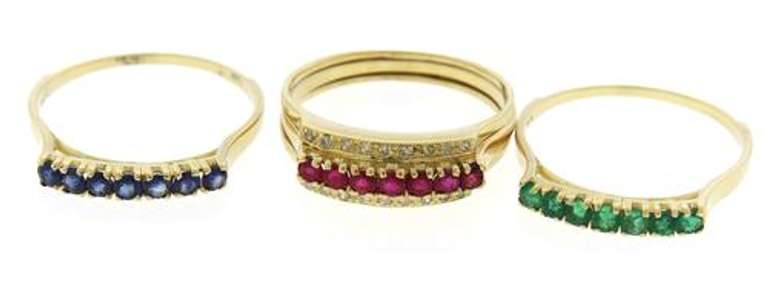 Exceptional Set of 4 Interchangeable Gemstone Yellow Gold Rings