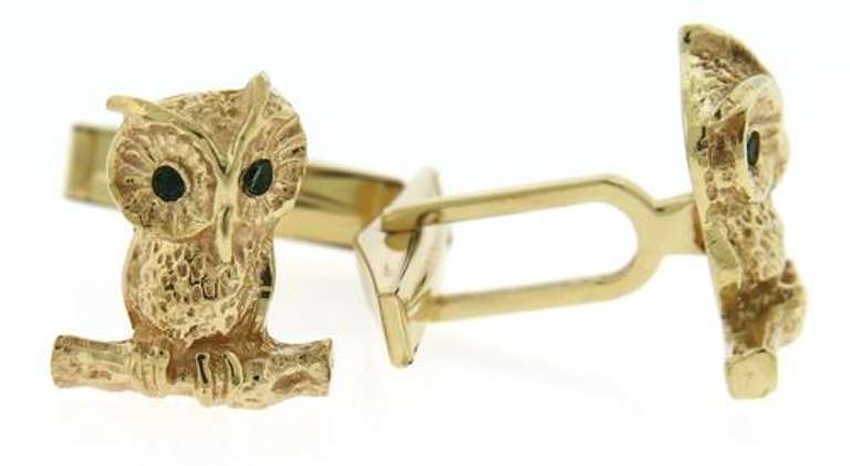 Gent's Yellow Gold Owl Cufflinks