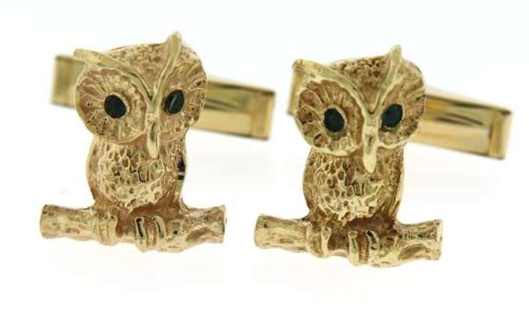 Gent's Yellow Gold Owl Cufflinks