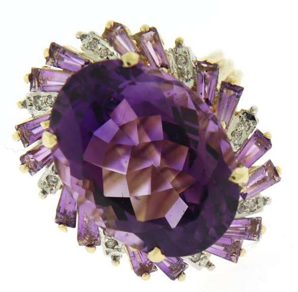 Elegant Yellow Gold Amethyst & Diamond Accent Ring