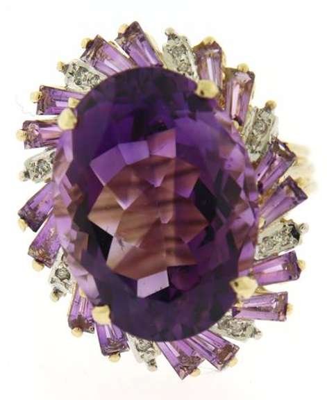 Elegant Yellow Gold Amethyst & Diamond Accent Ring