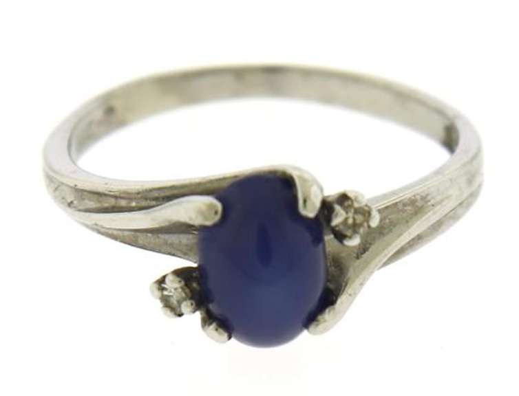Charming Synthetic Blue Star Sapp & Diamond Accent Ring