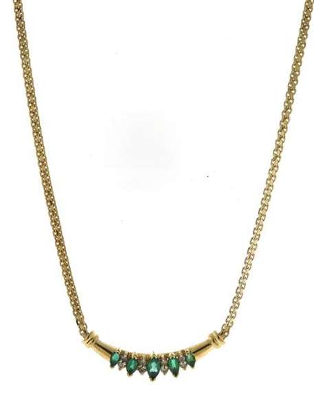 Great Yellow Gold Marquise Emerald & Diamond Necklace