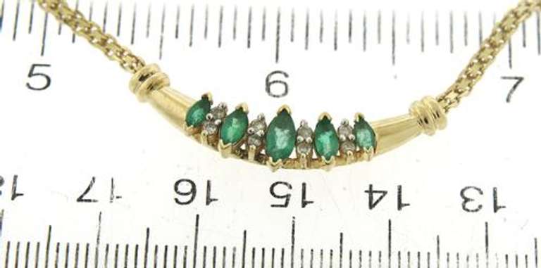 Great Yellow Gold Marquise Emerald & Diamond Necklace