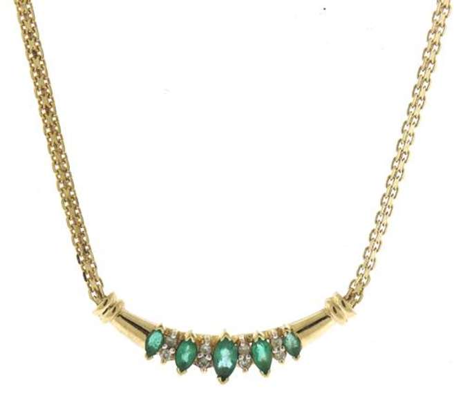 Great Yellow Gold Marquise Emerald & Diamond Necklace