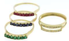 Exceptional Set of 4 Interchangeable Gemstone Yellow Gold Rings