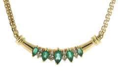 Great Yellow Gold Marquise Emerald & Diamond Necklace