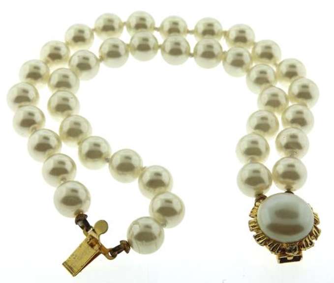 Vintage Custom Double Strand Pearl Bracelet With Gold Tone Pearl Clasp