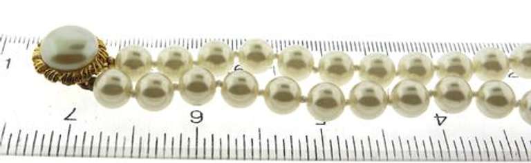Vintage Custom Double Strand Pearl Bracelet With Gold Tone Pearl Clasp