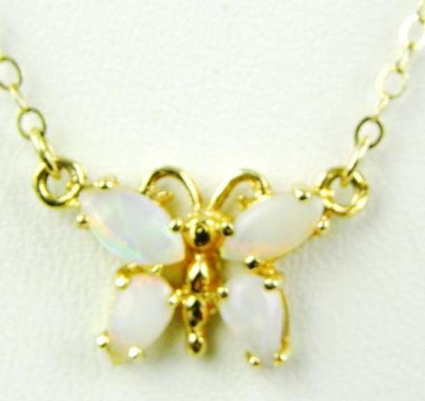 14K Gold Opal Butterfly Necklace