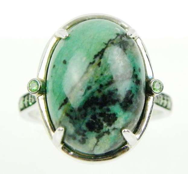 Large Green Agate & Chrome Diopside Sterling Ring, 11.25